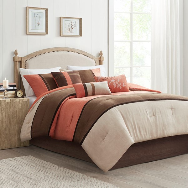 Madison Park Palisades 7 Piece Faux Suede Comforter Set in Coral, Cal King MP10-186