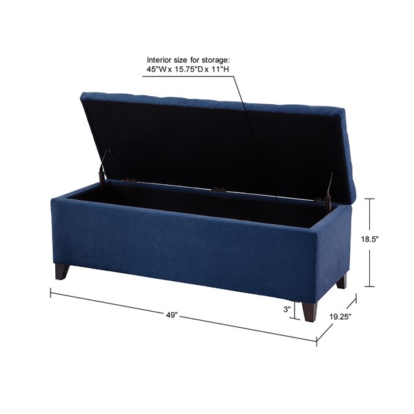 Madison Park Shandra Tufted Top Soft Close Storage Bench in Navy FPF18-0143