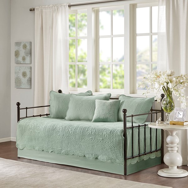 Madison Park Tuscany 6 Piece Reversible Scalloped Edge Daybed Cover Set in Seafoam, Daybed MP13-6464