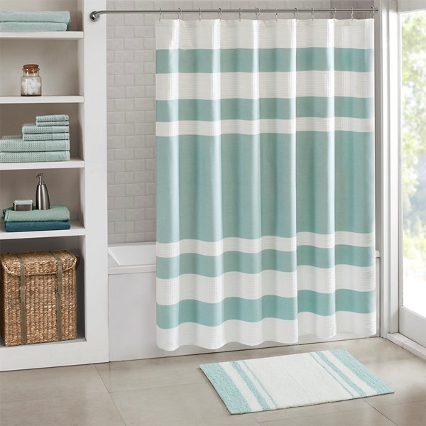 Madison Park Spa Cotton Reversible Bath Rug in Aqua, 27x45" MP72-1544