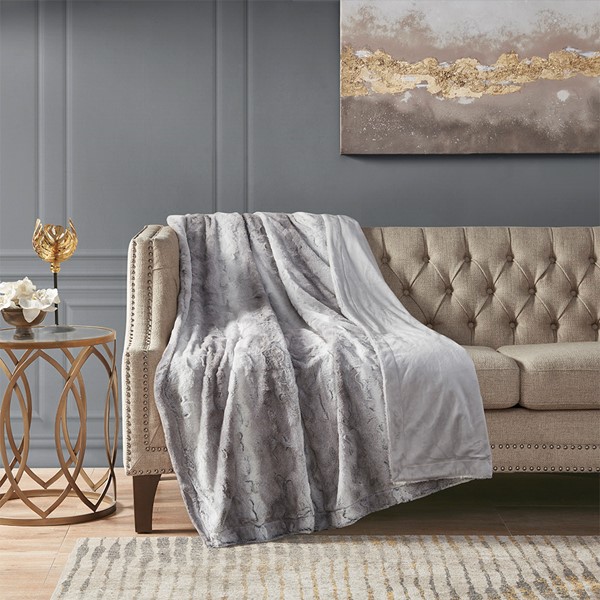 Madison Park Zuri Oversized Faux Fur Throw in Grey, 60x70" MP50-2830