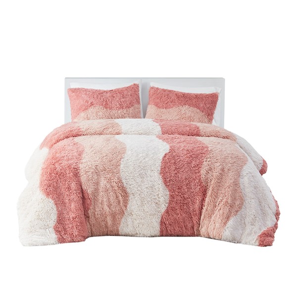 Intelligent Design Cassie Ombre Shaggy Faux Fur Comforter Set in Blush Multi, Twin/Twin XL ID10-2230