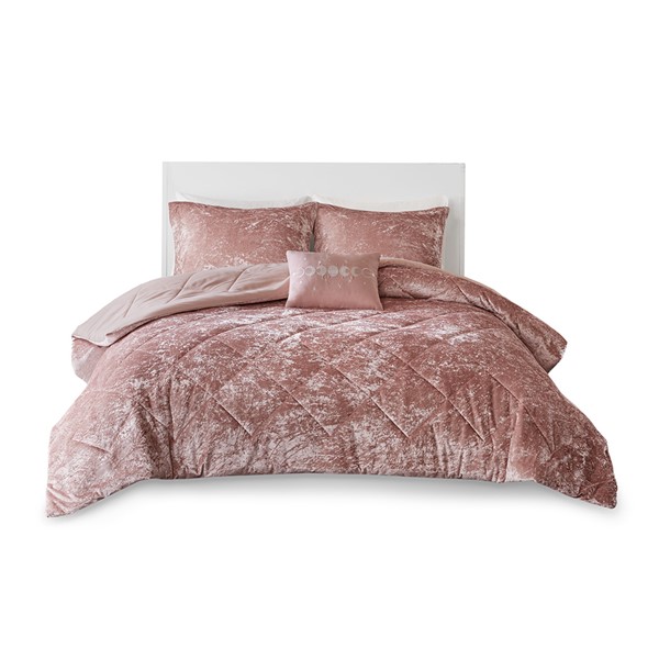 Intelligent Design Felicia Velvet Comforter Set with Throw Pillow in Blush, Twin/Twin XL ID10-1658