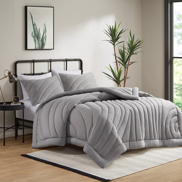 Urban Habitat Juniper Poly Jersey Puffy Comforter Set in Gray, Full/Queen UH10-2519