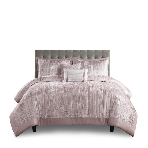 Madison Park Lee 5 Piece Crinkle Velvet Comforter Set in Blush, King/Cal King MP10-8354