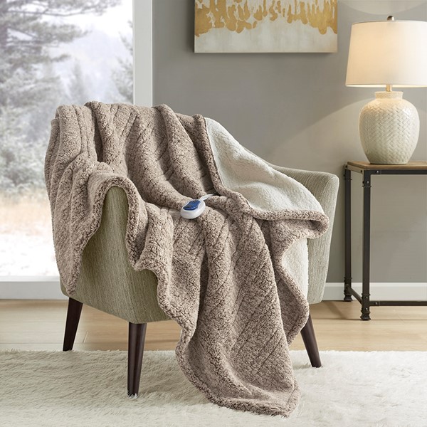 True North by Sleep Philosophy Marbled Sherpa Heated Throw in Grey, 50x60" TN54-0508