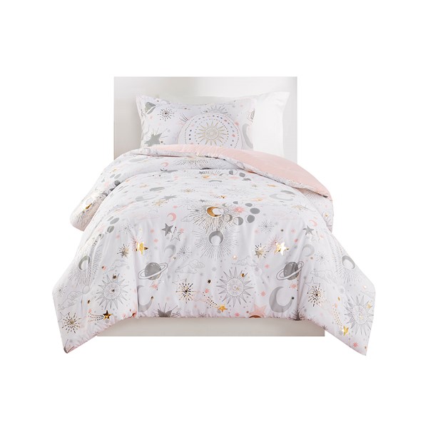 Mi Zone Kids Celia Starry Sky Metallic Comforter Set with Throw Pillow in Blush/Gold, Full/Queen MZK10-227