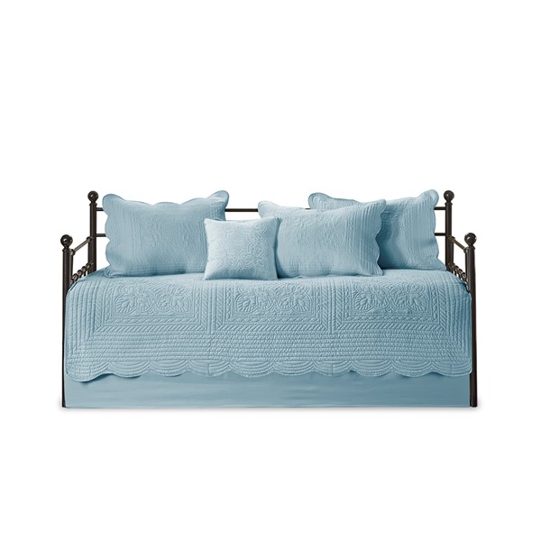 Madison Park Tuscany 6 Piece Reversible Scalloped Edge Daybed Cover Set in Blue, Daybed MP13-8386