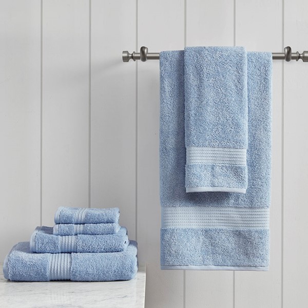 Madison Park Organic 6 Piece Organic Cotton Towel Set in Blue, 6-Piece MP73-6181