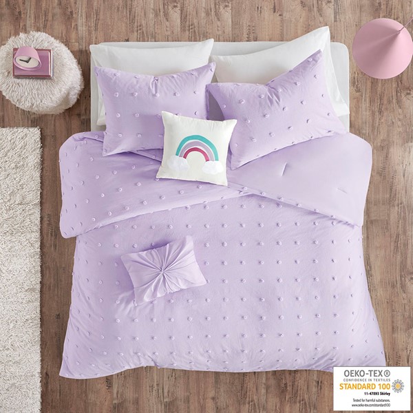 Urban Habitat Kids Callie Cotton Jacquard Pom Pom Comforter Set in Lavender, Full/Queen UHK10-0127