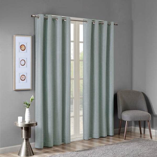 SunSmart Maya Printed Heathered Blackout Grommet Top Curtain Panel in Dusty Seafoam, 50x84" SS40-0036