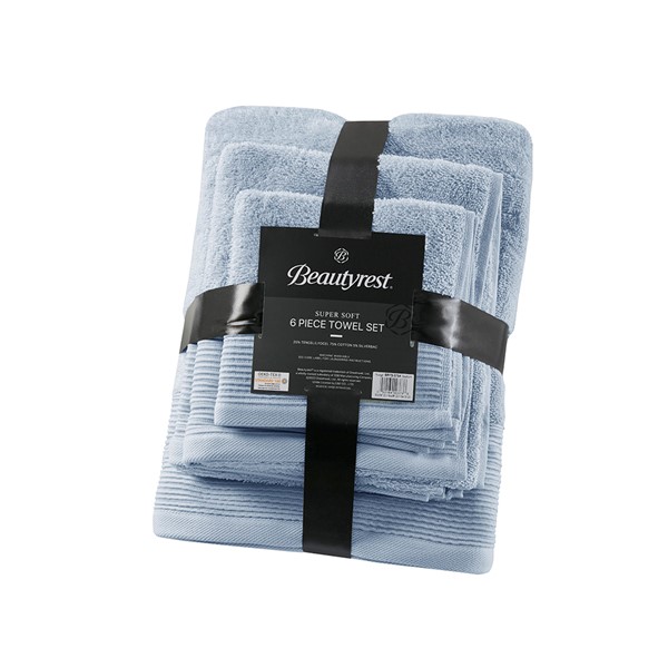 Beautyrest Nuage Cotton Tencel Blend Antimicrobial 6 Piece Towel Set in Blue, 6-Piece BR73-3755