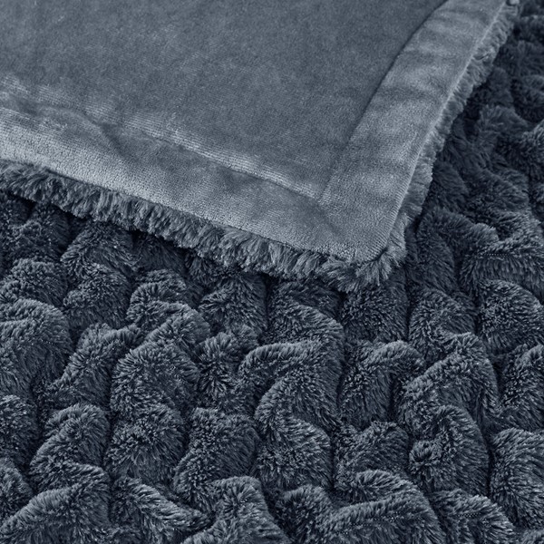 Madison Park Ruched Fur Throw in Slate Blue, 50x60" MP50-8107