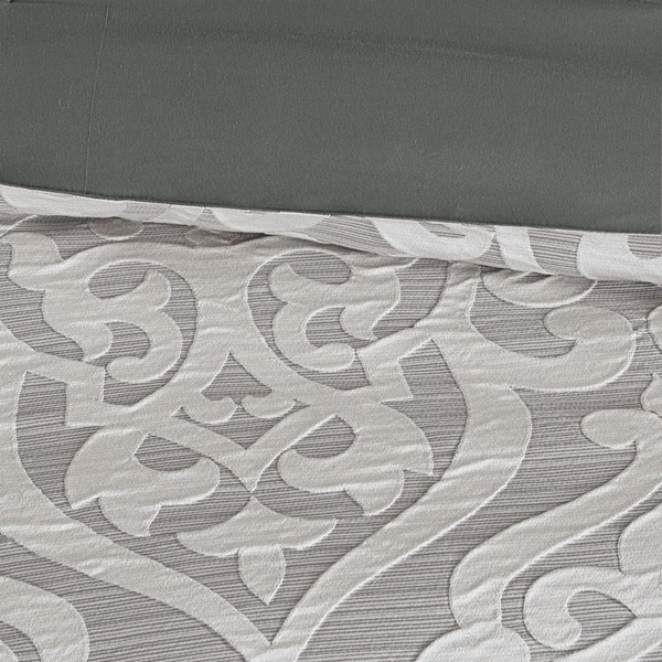 Madison Park Odette 8 Piece Jacquard Comforter Set in Silver/Silver, Queen MP10-5885