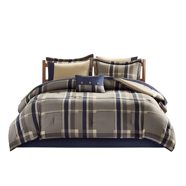 Intelligent Design Robbie Plaid Comforter Set with Bed Sheets in Navy Multi, Twin ID10-1224