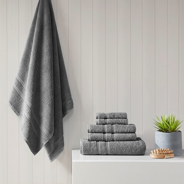 510 Design Aegean 100% Turkish Cotton 6 Piece Towel Set in Charcoal, 6-Piece 5DS73-0233