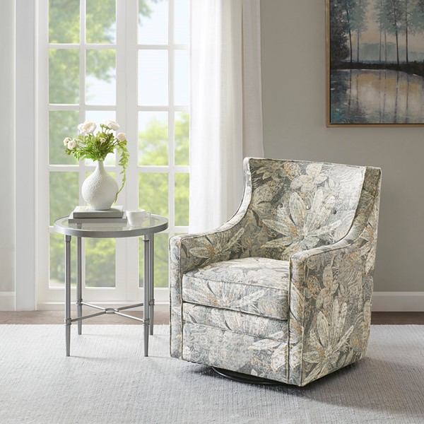 Madison Park Alana Curve Back Swivel Glider Chair in Blue Multi MP103-0731