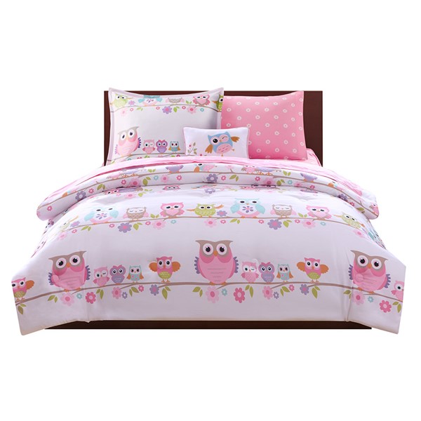 Mi Zone Kids Wise Wendy Owl Comforter Set with Bed Sheets in White, Queen MZK10-123