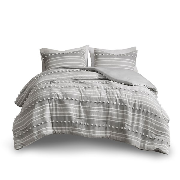 Urban Habitat Rowan Striped Clipped Jacquard Comforter Set in Grey, Full/Queen UH10-2486