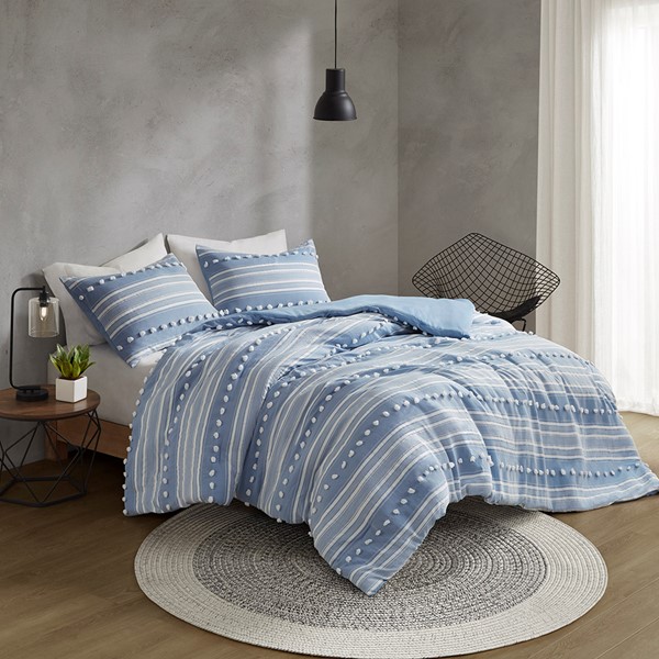 Urban Habitat Rowan Striped Clipped Jacquard Comforter Set in Blue, Full/Queen UH10-2481