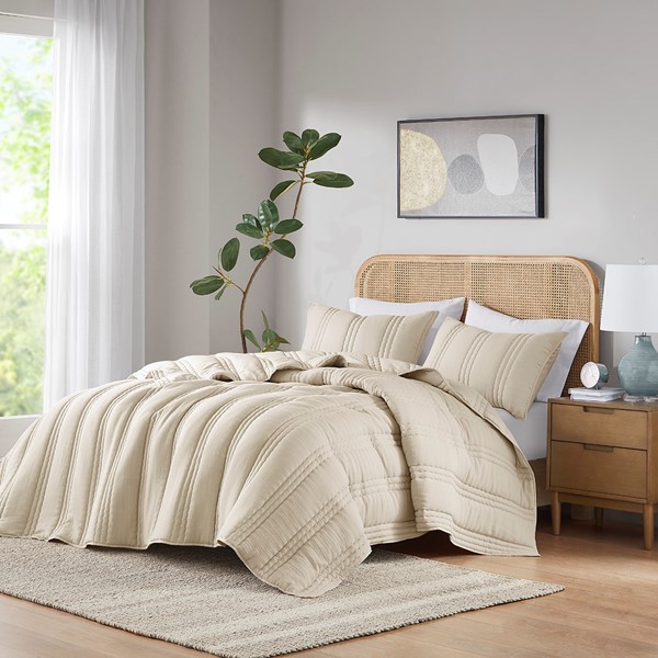 Urban Habitat Dune Poly Gauze Quilt Set in Natural, Full/Queen UH13-2525