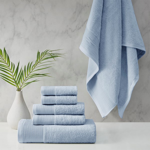 Beautyrest Nuage Cotton Tencel Blend Antimicrobial 6 Piece Towel Set in Blue, 6-Piece BR73-3755