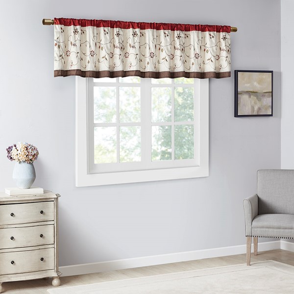 Madison Park Serene Embroidered Window Valance in Red, 50x18" MP41-1532