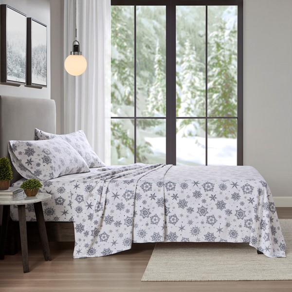 True North by Sleep Philosophy Micro Fleece Sheet Set in Grey Snowflake, King TN20-0535