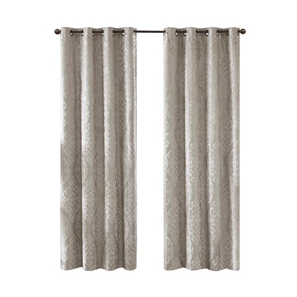 SunSmart Mirage Knitted Jacquard Damask Total Blackout Grommet Top Curtain Panel in Silver, 50x95" SS40-0017