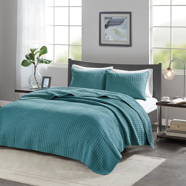 Madison Park Keaton Quilt Set in Teal, Twin/Twin XL MP13-6115