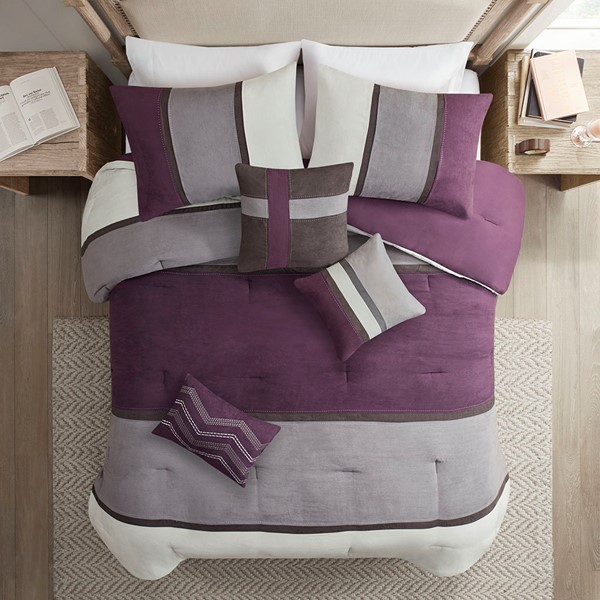 Madison Park Palisades 7 Piece Faux Suede Comforter Set in Purple, King MP10-6176