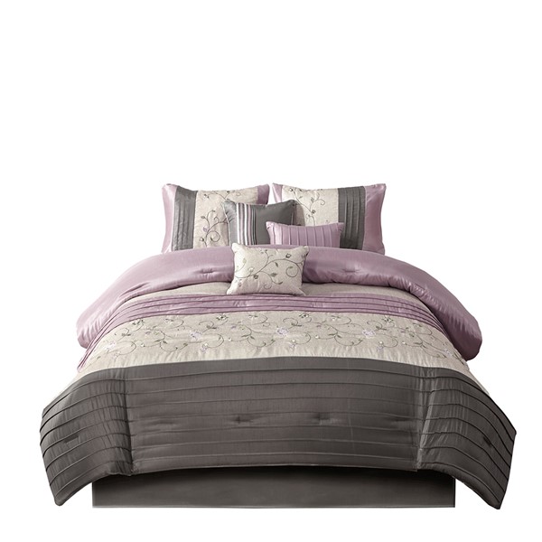 Madison Park Serene Embroidered 7 Piece Comforter Set in Purple, Queen MP10-3446