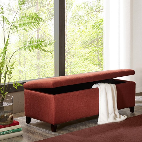 Madison Park Shandra Tufted Top Soft Close Storage Bench in Rust Red FUR105-0040