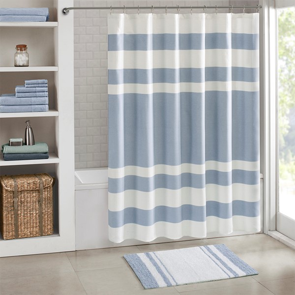 Madison Park Spa Cotton Reversible Bath Rug in Blue, 24x72" MP72-6212