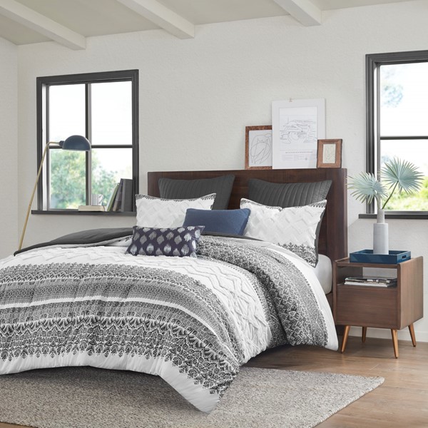 INK+IVY Mila 3 Piece Cotton Comforter Set with Chenille Tufting in Gray, King/Cal King II10-1249