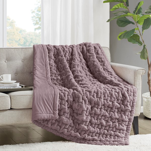 Madison Park Ruched Fur Throw in Lavender, 50x60" MP50-4876