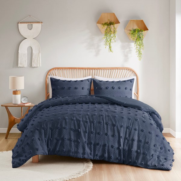 Intelligent Design Lucy Clip Jacquard Duvet Cover Set in Navy, Full/Queen ID12-2281