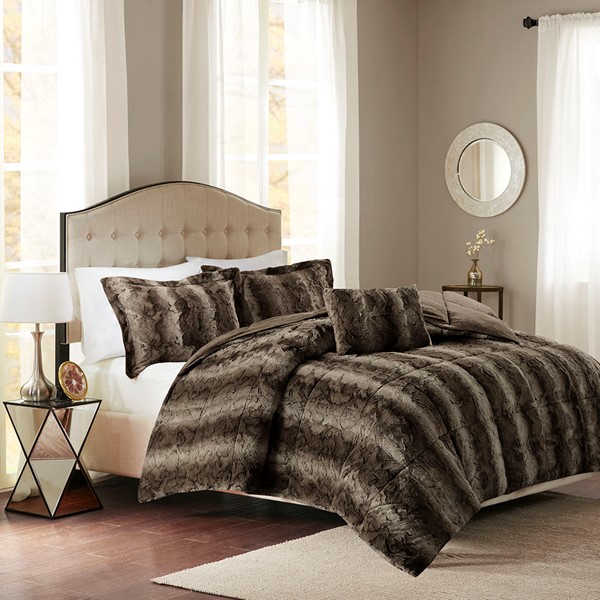 Madison Park Zuri Faux Fur Comforter Set in Brown, Full/Queen MP10-3074