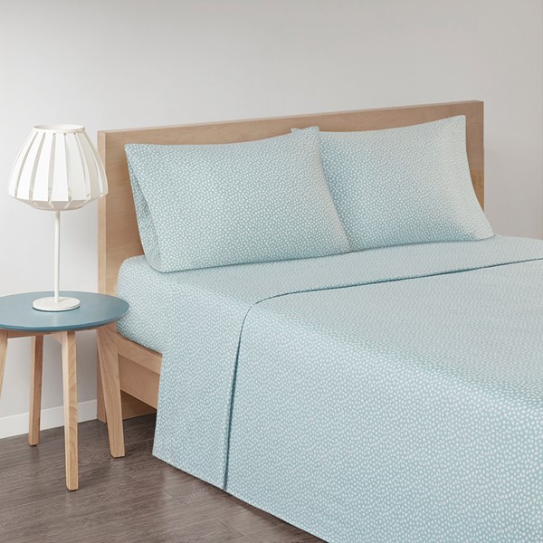 True North by Sleep Philosophy Cozy Cotton Flannel Printed Sheet Set in Aqua Dots, Twin TN20-0359