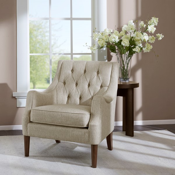 Madison Park Qwen Button Tufted Accent Chair in Beige FPF18-0514