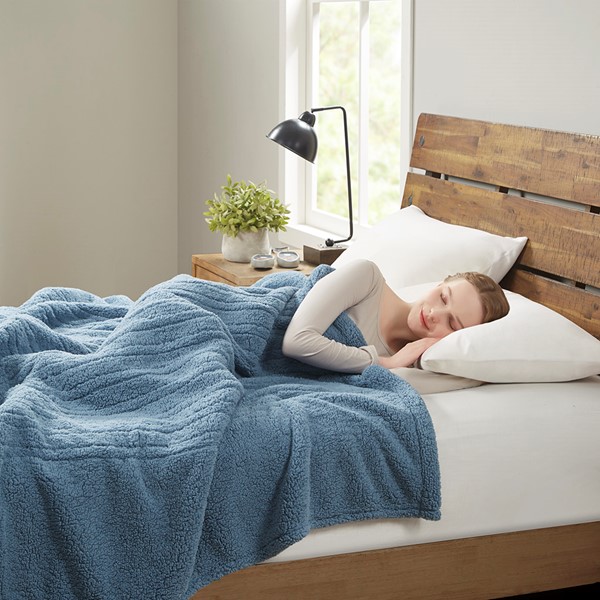 True North by Sleep Philosophy Sherpa Heated Blanket in Blue, King TN54-0498