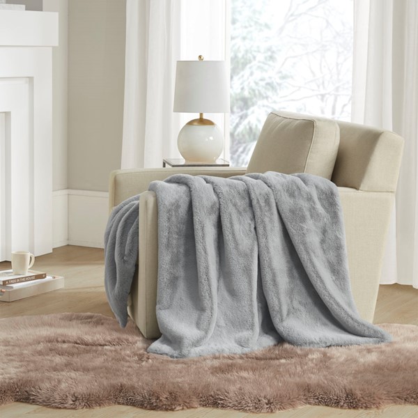 Madison Park Bristol Solid Premium Faux Fur Throw in Grey, 50x60" MP50-8017