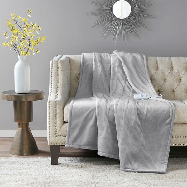 Serta Plush Heated Throw in Light Grey, 50x60" ST54-0120