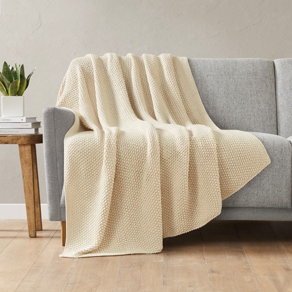 INK+IVY Bree Knit Throw in Ivory, 50x60" II50-734