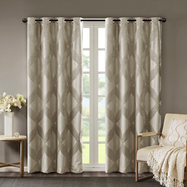 SunSmart Bentley Ogee Knitted Jacquard Total Blackout Curtain Panel in Taupe, 50x84" SS40-0120