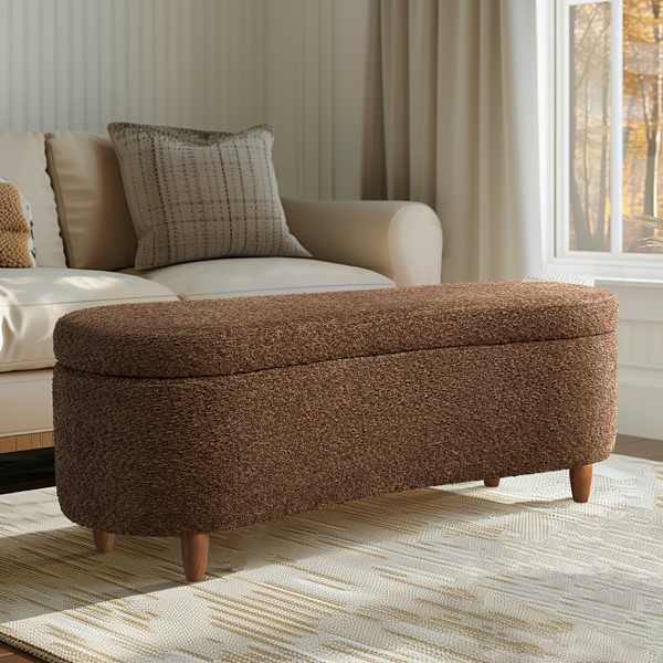 INK+IVY Bailey Boucle Flip Top Storage Bench in Chocolate II105-0592