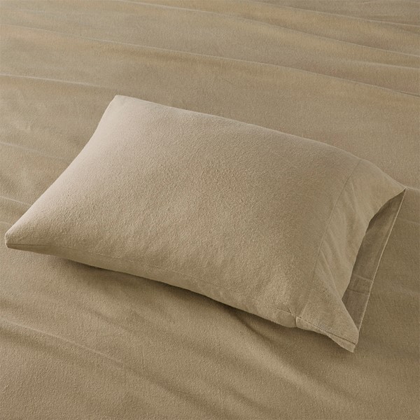 True North by Sleep Philosophy Cozy Cotton Flannel Printed Sheet Set in Tan Solid, Cal King TN20-0120