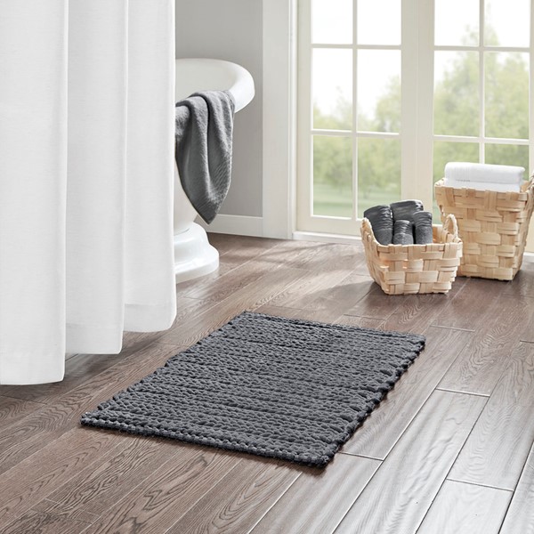 Madison Park Lasso 100% Cotton Chenille Chain Stitch Rug in Charcoal, 20x30" MP72-5830