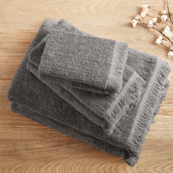 INK+IVY Nova Cotton Dobby Slub 6 Piece Towel Set in Charcoal, 6-Piece II73-1255