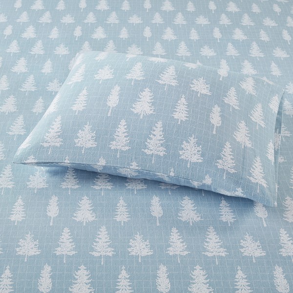 True North by Sleep Philosophy Cozy Cotton Flannel Printed Sheet Set in Blue Forest, Full TN20-0385